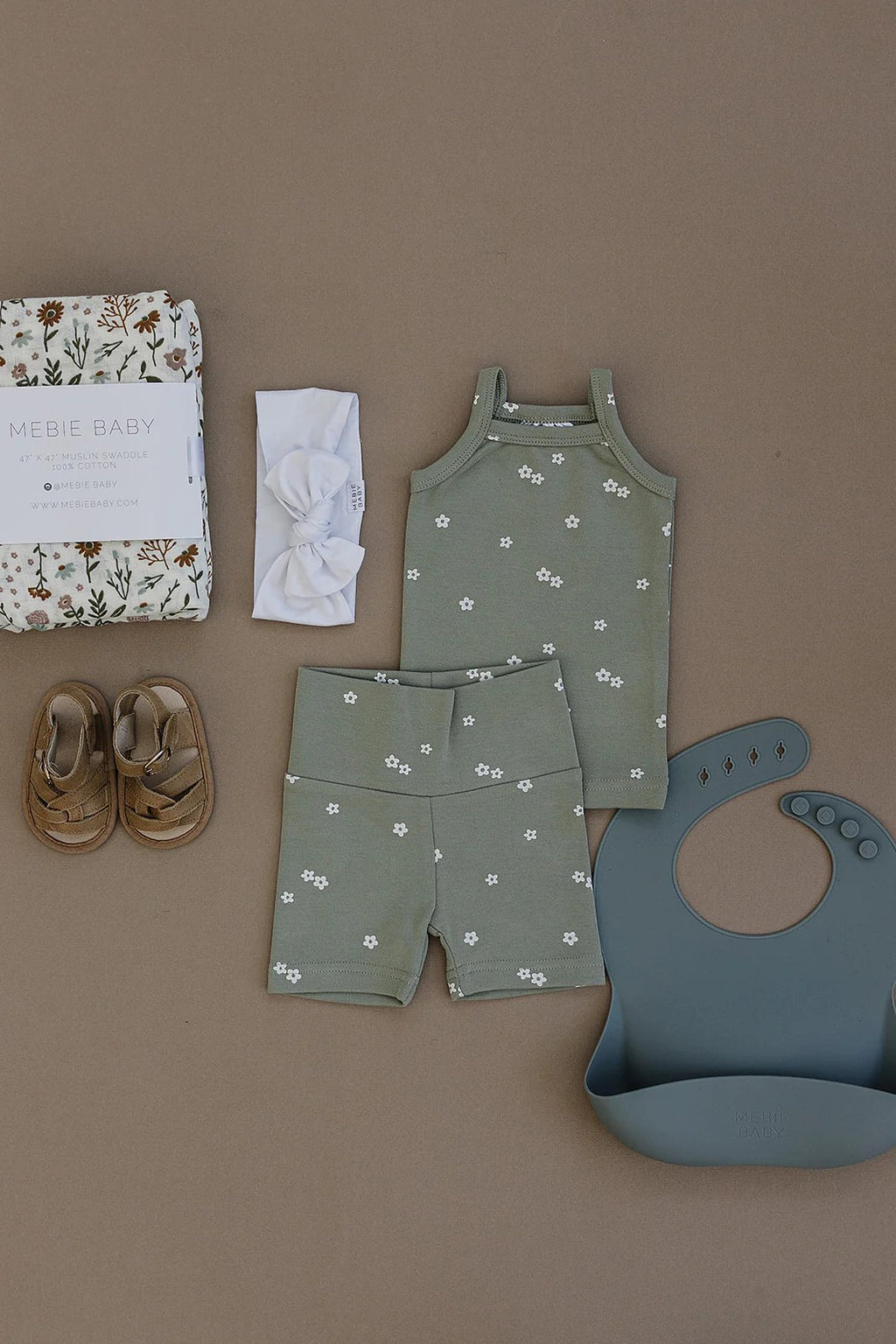 Sage Floral Tank + Biker Short Set