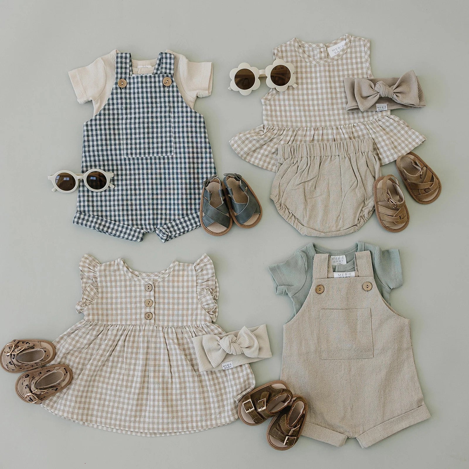 Gingham Short Linen Overalls