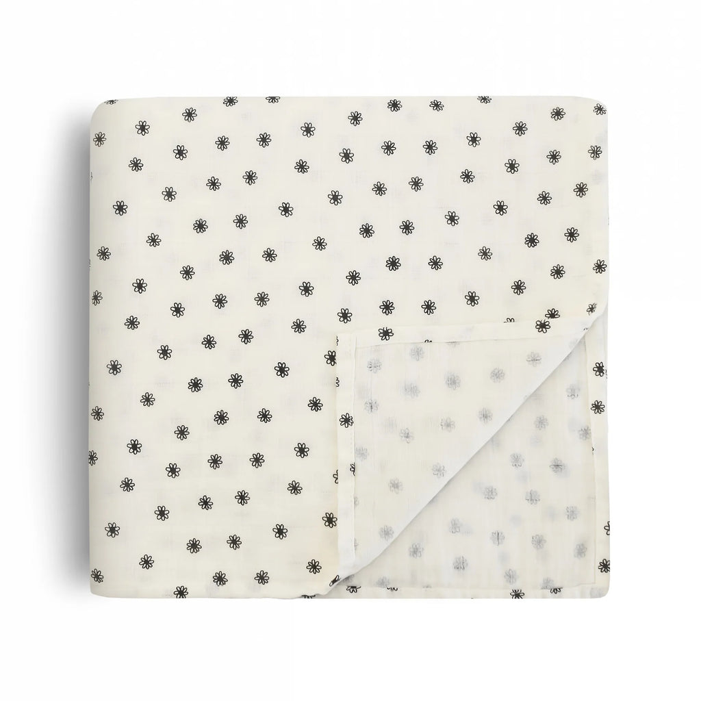 MUSLIN SWADDLE BLANKET ORGANIC COTTON - BLACK DAISY