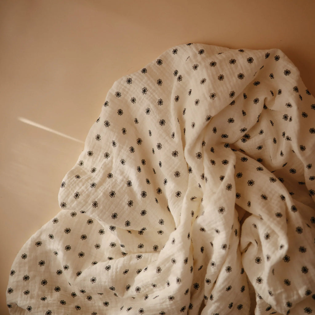 MUSLIN SWADDLE BLANKET ORGANIC COTTON - BLACK DAISY