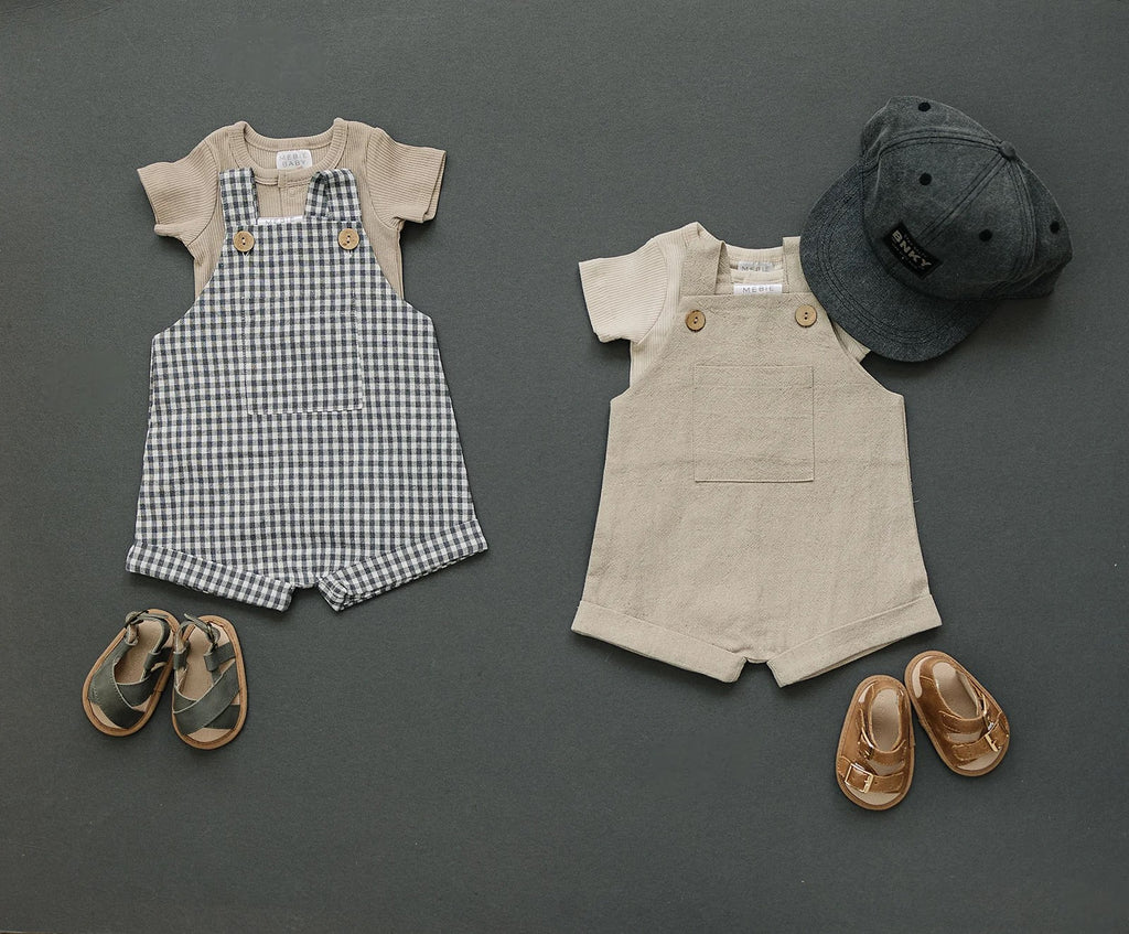 Gingham Short Linen Overalls
