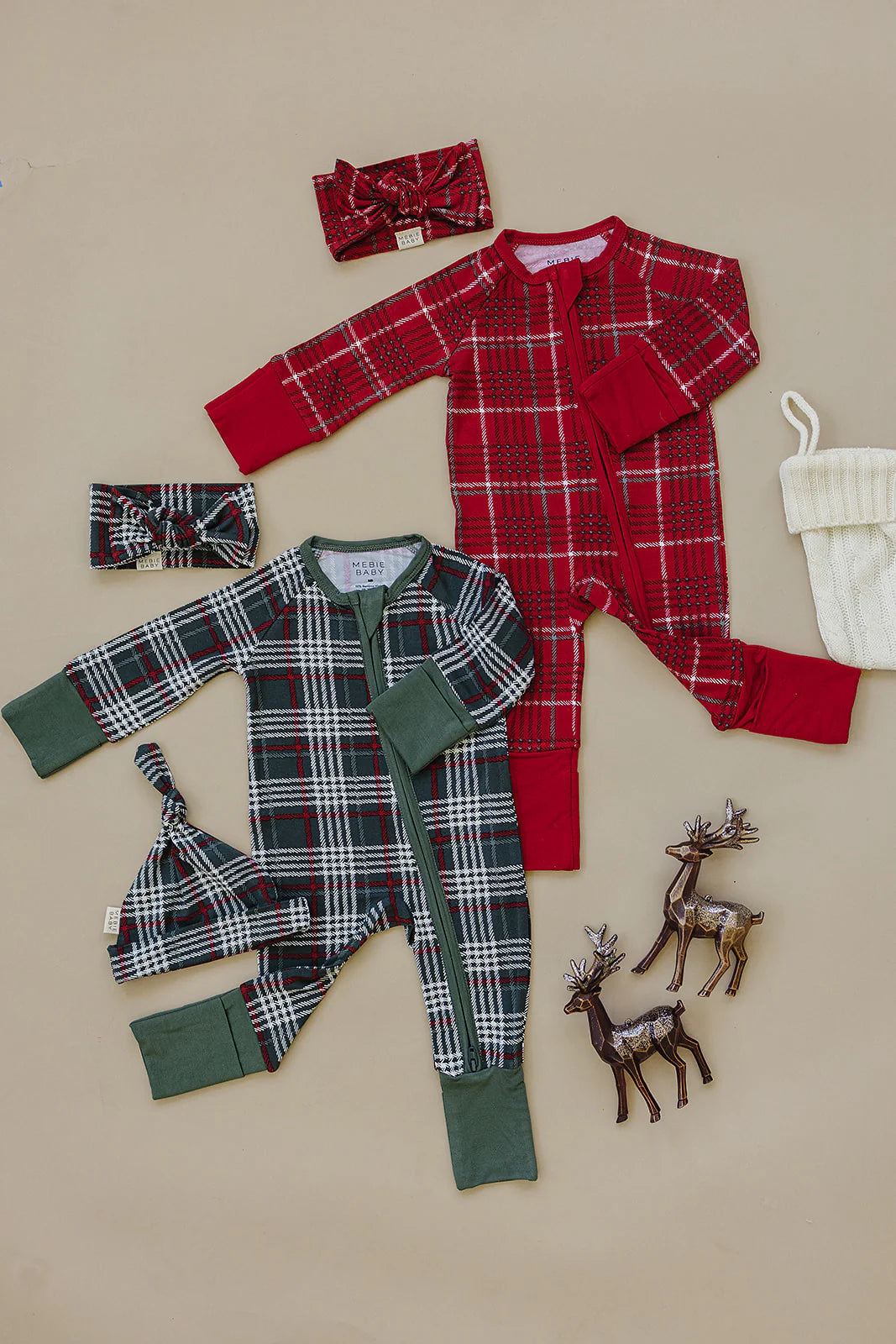 Red Plaid Bamboo Zipper Onesie