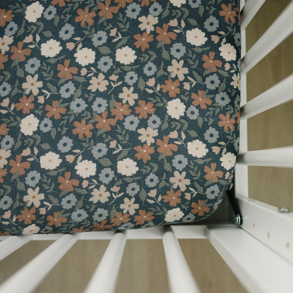 Muslin Crib Sheet - Midnight Floral