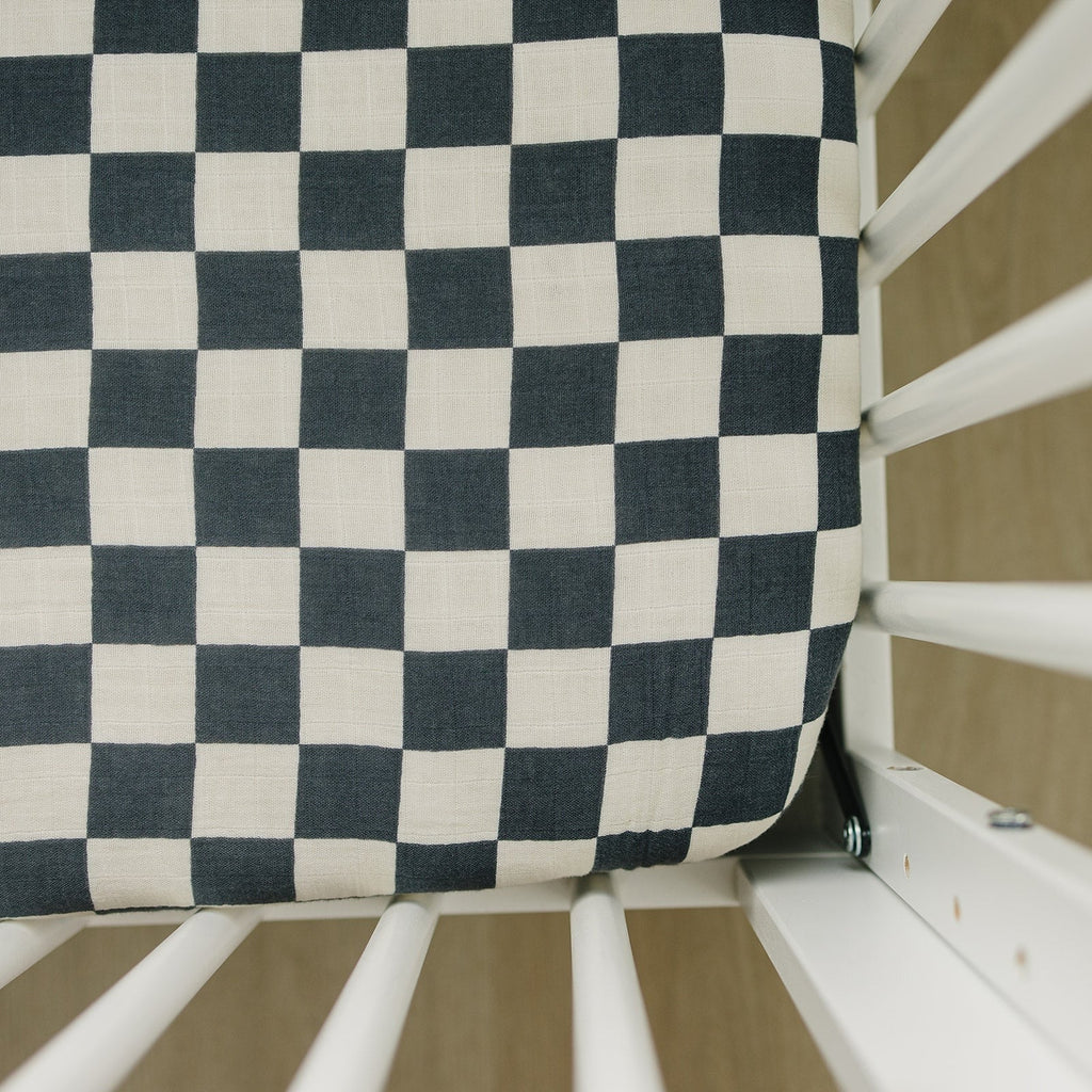 Muslin Crib Sheet - Charcoal Checkered