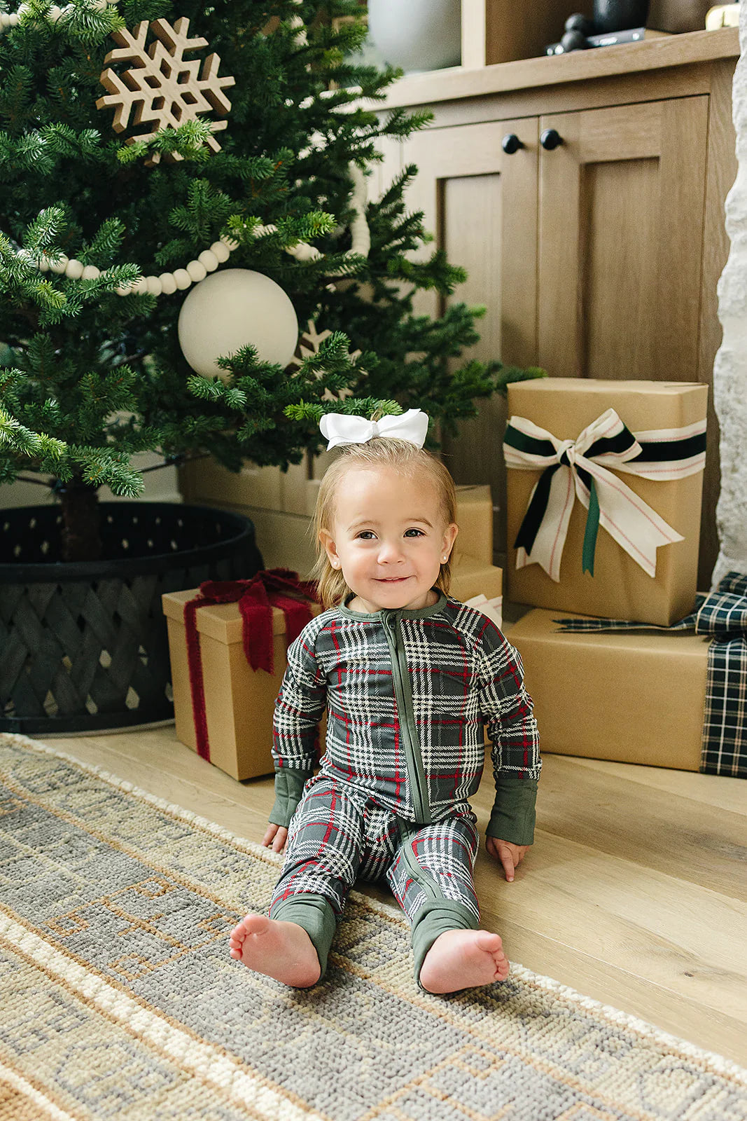 Green Plaid Bamboo Zipper Onesie