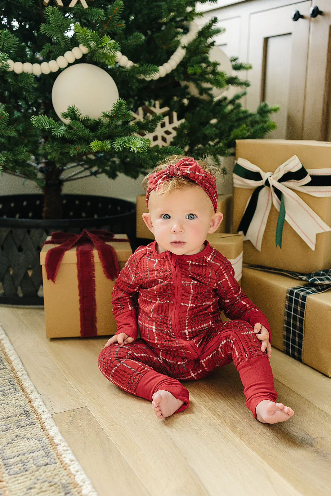 Red Plaid Bamboo Zipper Onesie