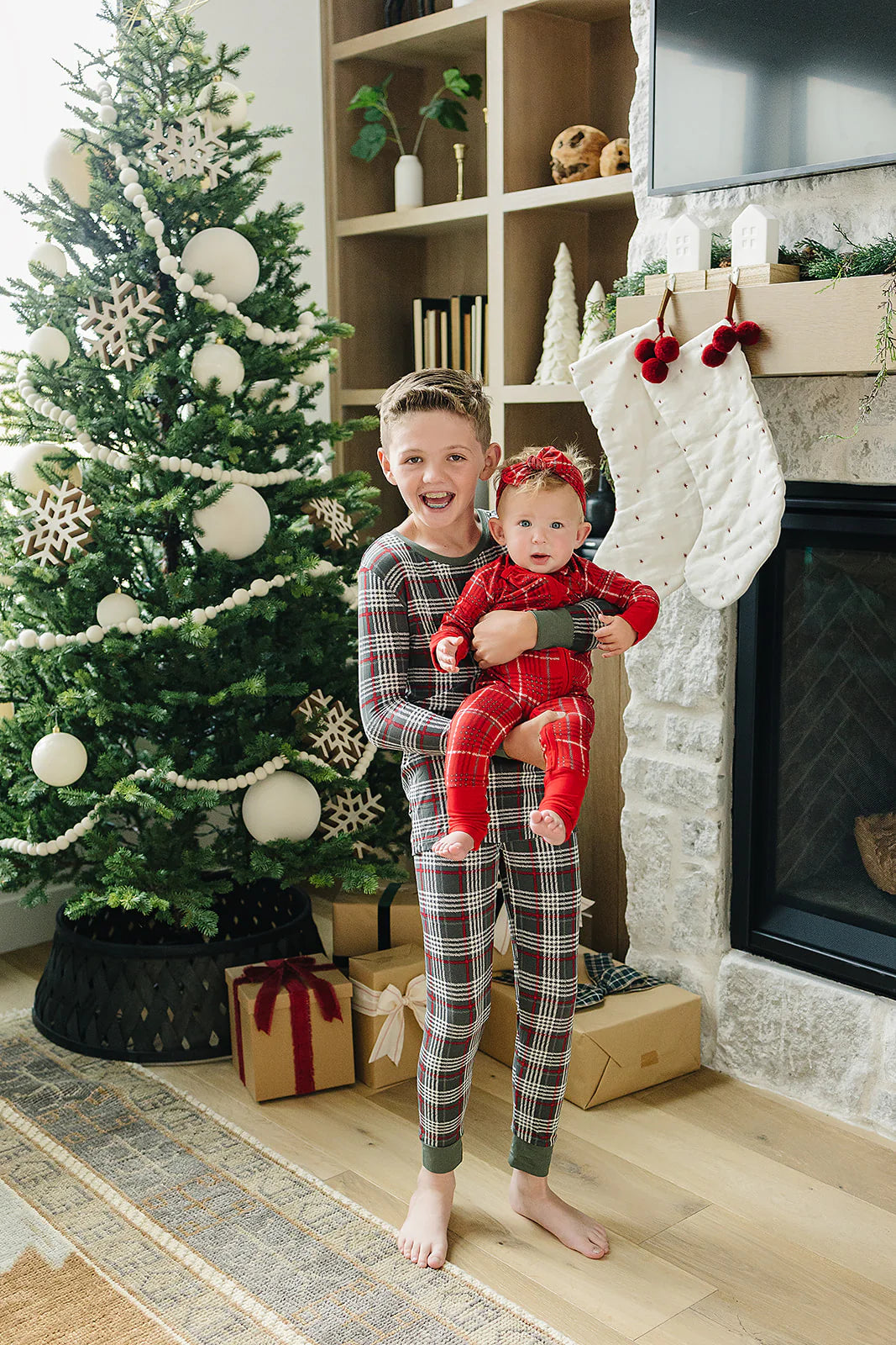 Red Plaid Bamboo Zipper Onesie