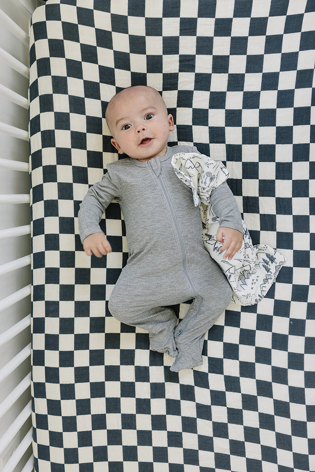 Muslin Crib Sheet - Charcoal Checkered