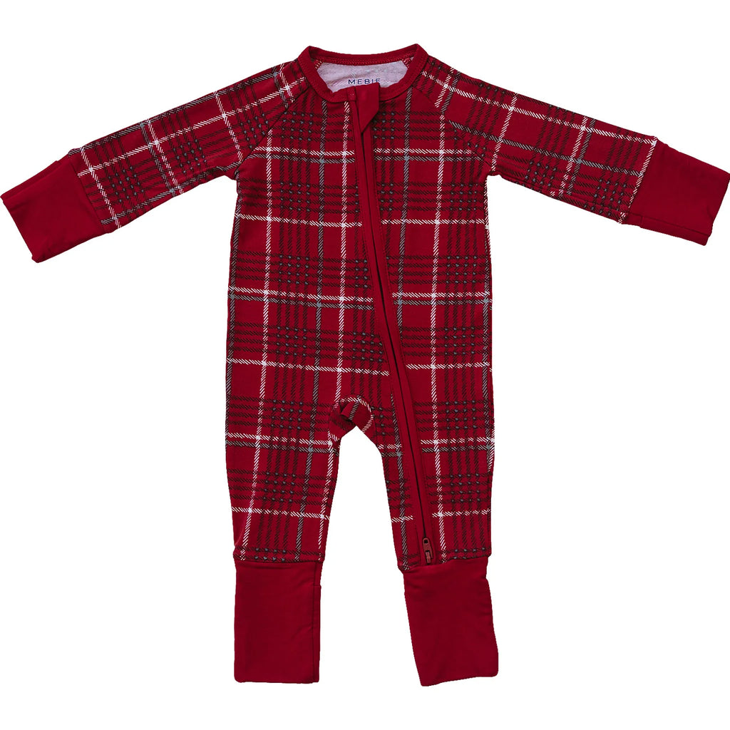 Red Plaid Bamboo Zipper Onesie