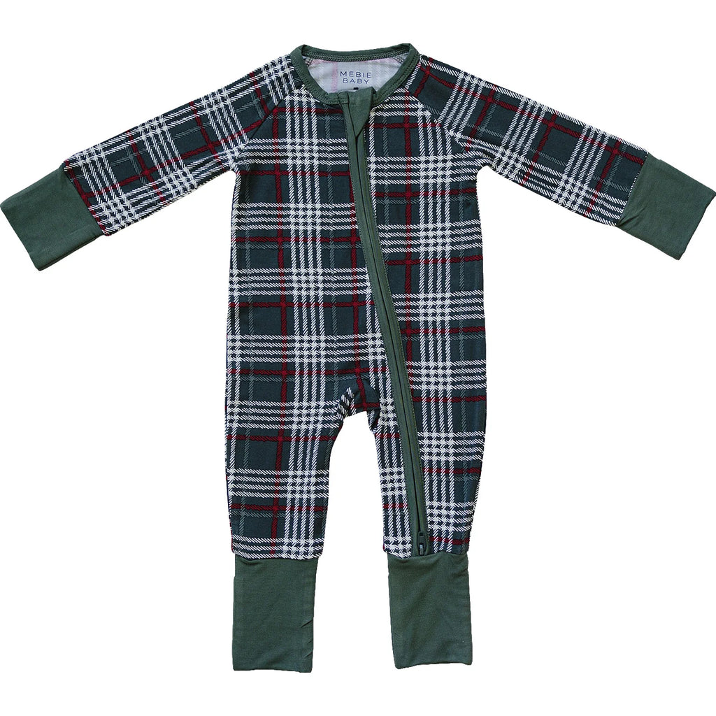 Green Plaid Bamboo Zipper Onesie