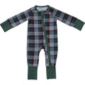 Green Plaid Bamboo Zipper Onesie