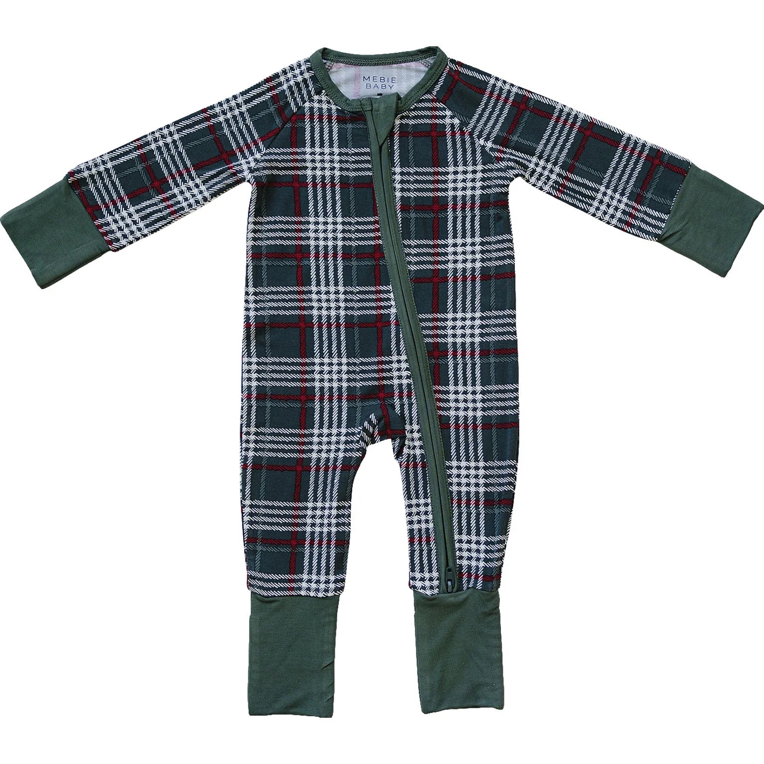 Green Plaid Bamboo Zipper Onesie