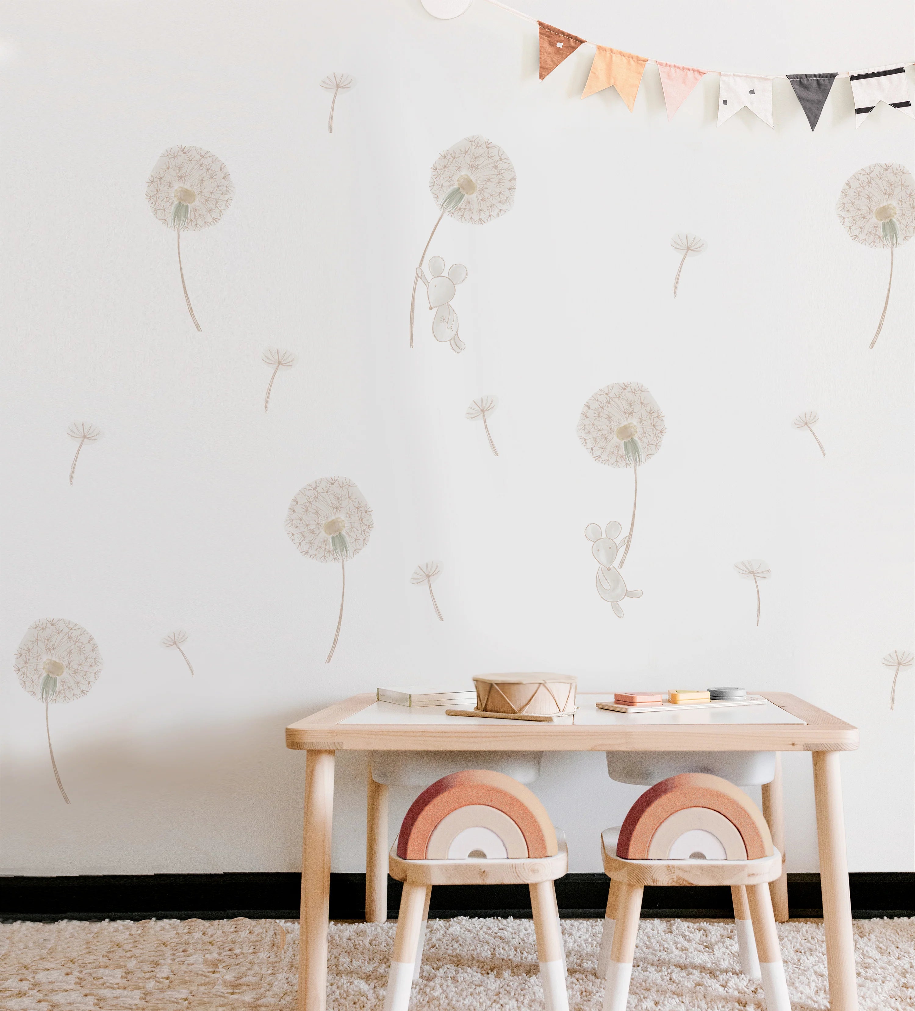Flying Mouse & Dandelions Wall Decals