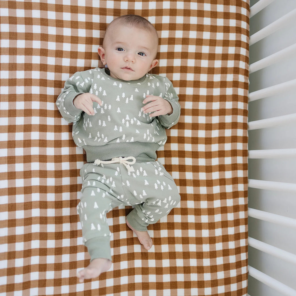 Muslin Crib Sheet - Gingham