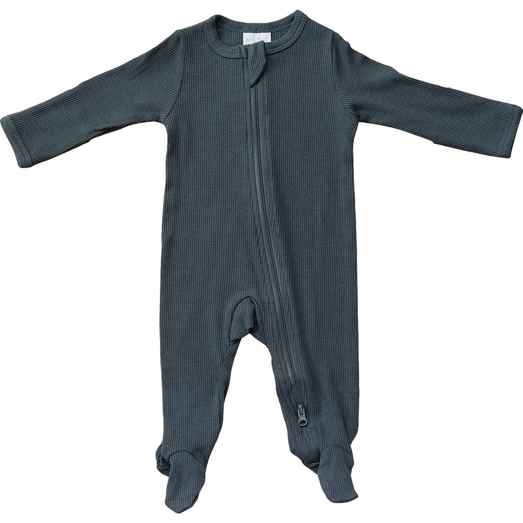 Organic Cotton Ribbed Footed Zipper One-piece - Charcoal