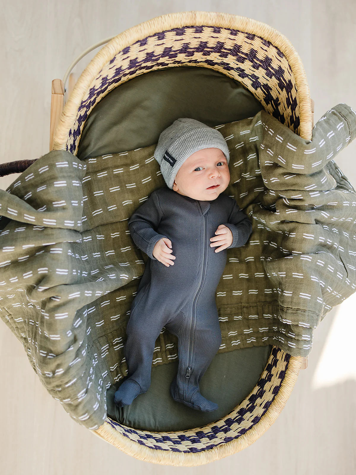 Organic Cotton Ribbed Footed Zipper One-piece - Charcoal