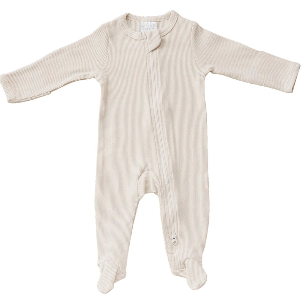 Organic Cotton Ribbed Footed Zipper One-Piece -Vanilla