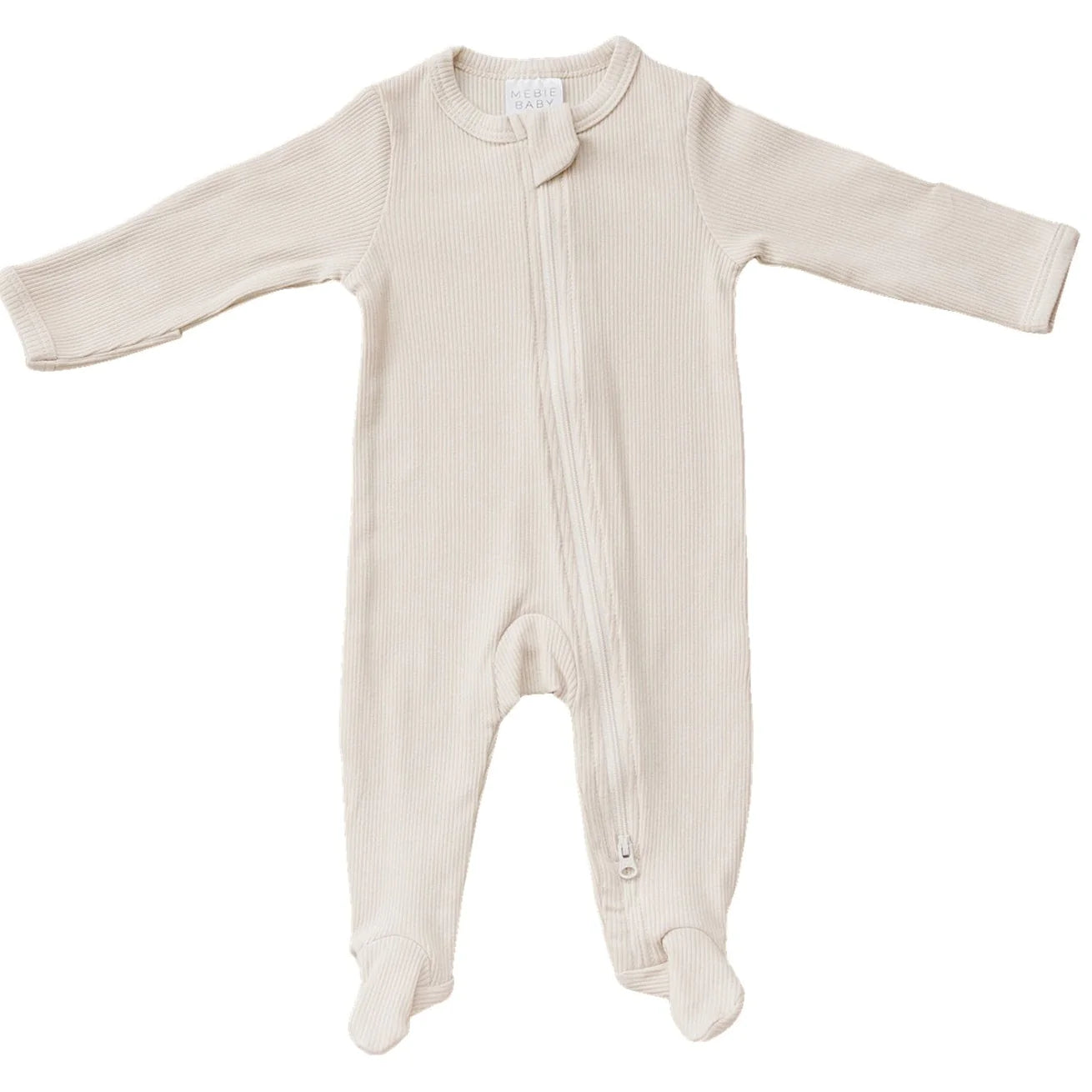 Organic Cotton Ribbed Footed Zipper One-Piece -Vanilla