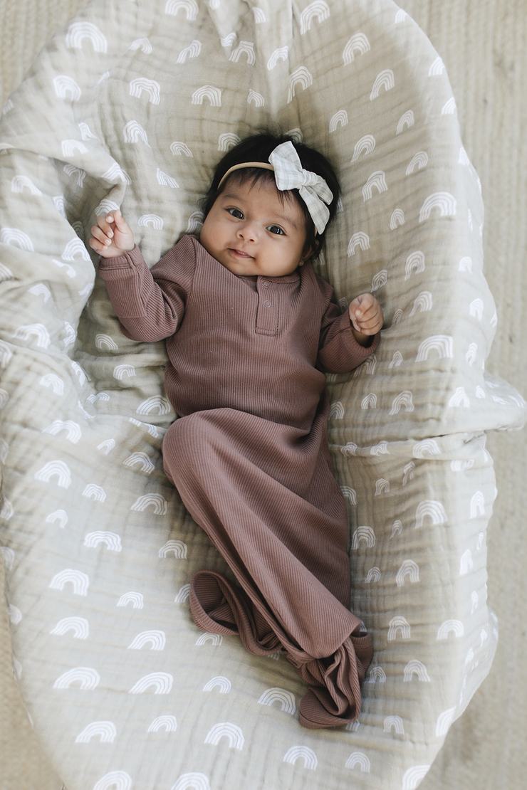 Organic Cotton Ribbed Knot Gown -Plum