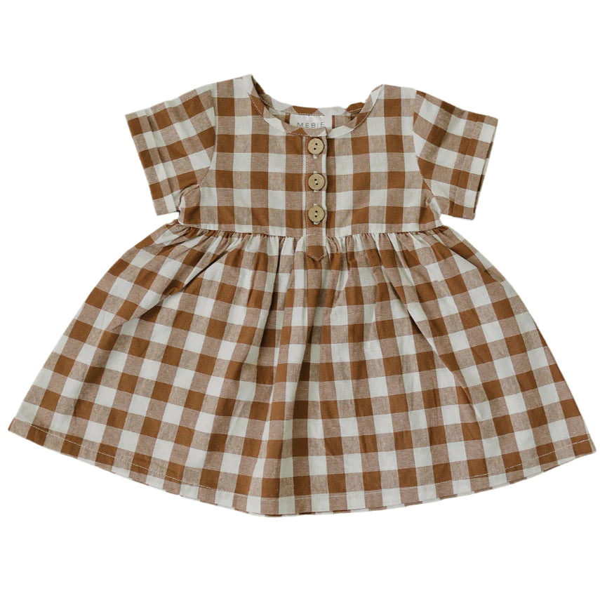 Camel Checkered Linen Dress