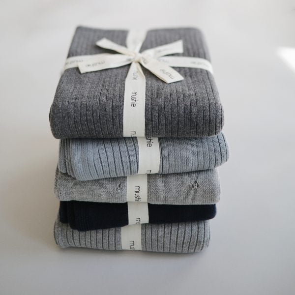 KNITTED RIBBED BABY BLANKET - DARK GRAY MELANGE