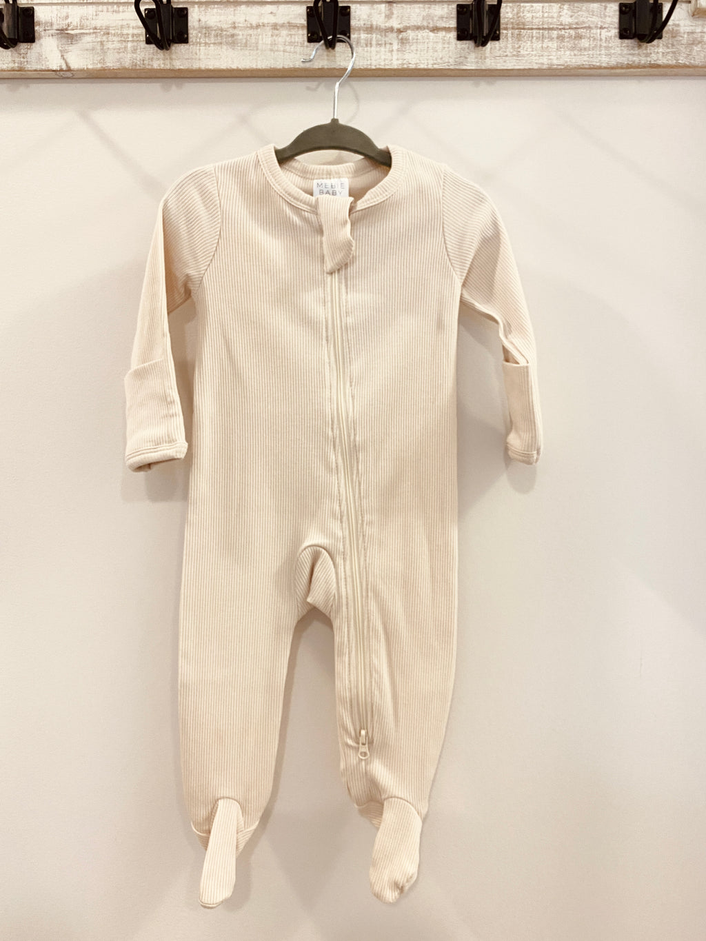 Organic Cotton Ribbed Footed Zipper One-Piece -Vanilla