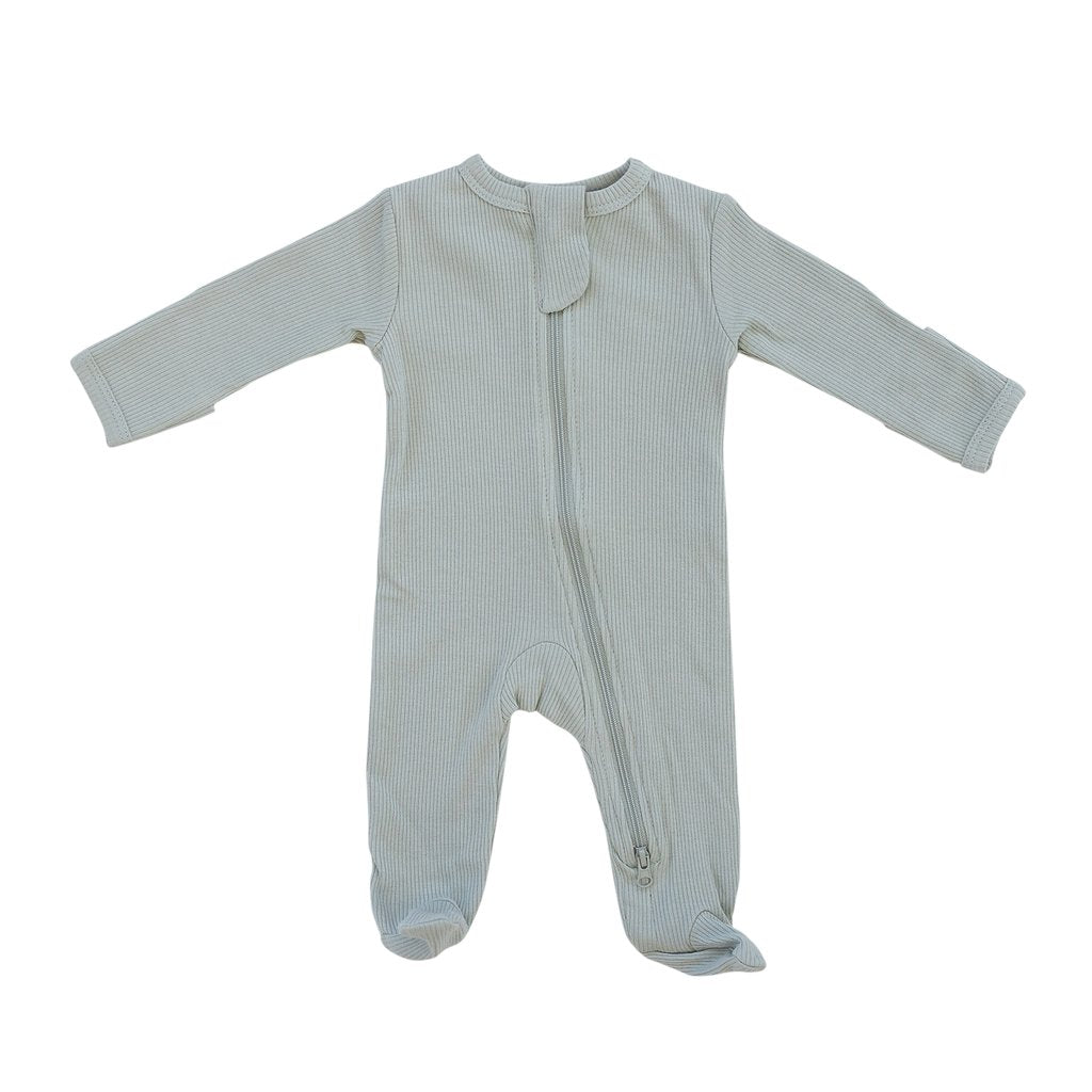 Organic Cotton Ribbed Footed Zipper One-piece -Sage