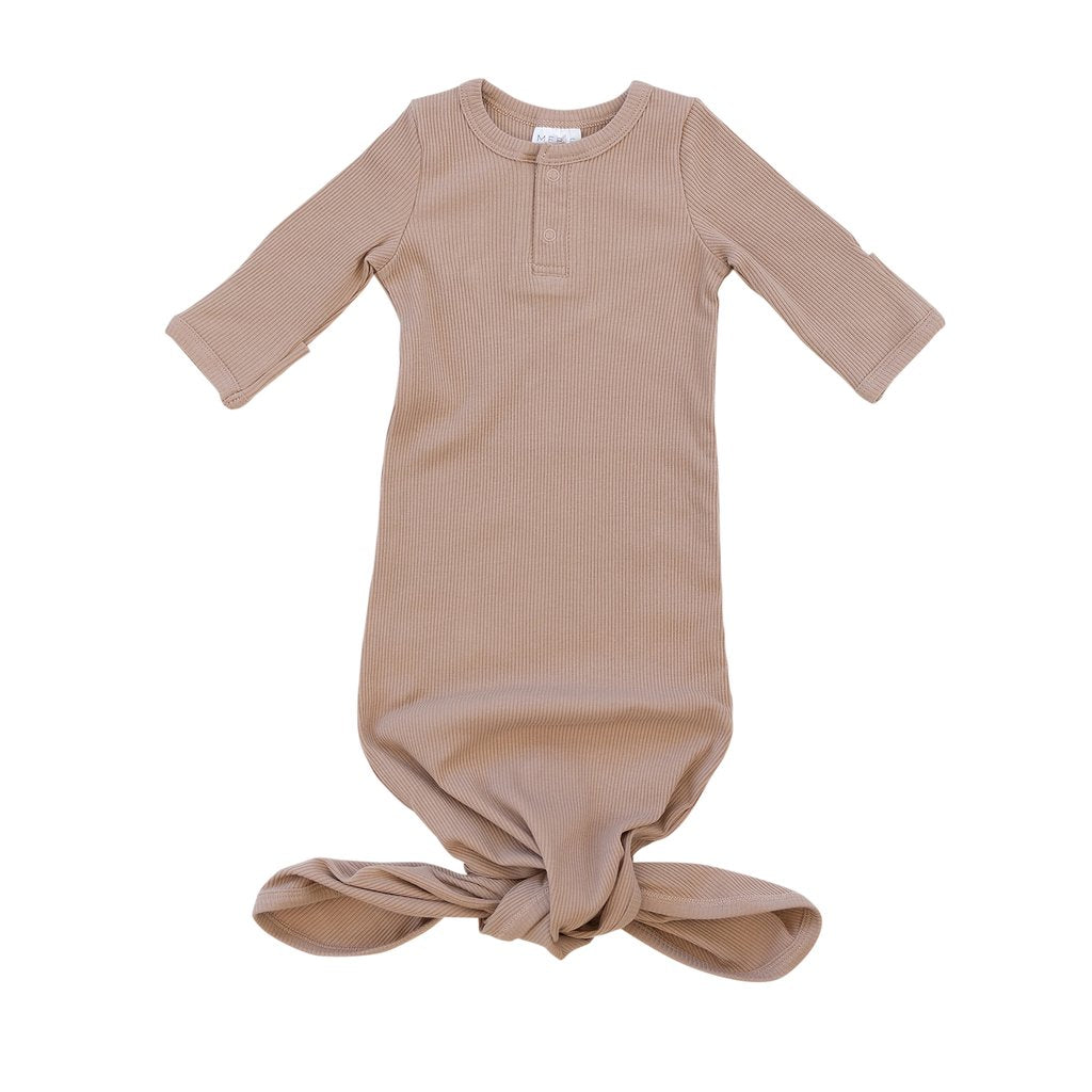 Organic Cotton Ribbed Knot Gown - Pale Pink
