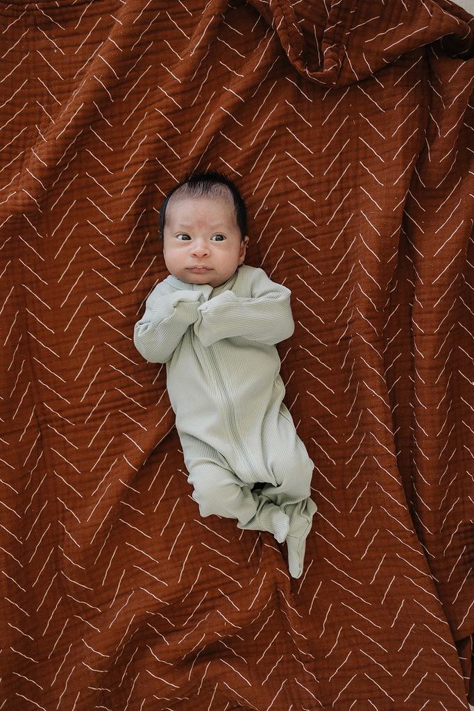 Organic Cotton Ribbed Footed Zipper One-piece -Sage