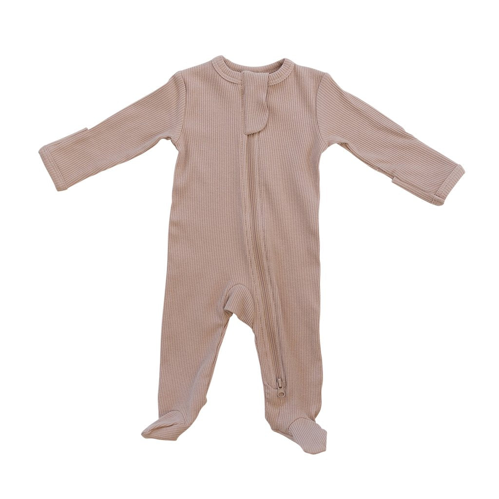 Organic Cotton Ribbed Footed Zipper One-piece -Pale Pink