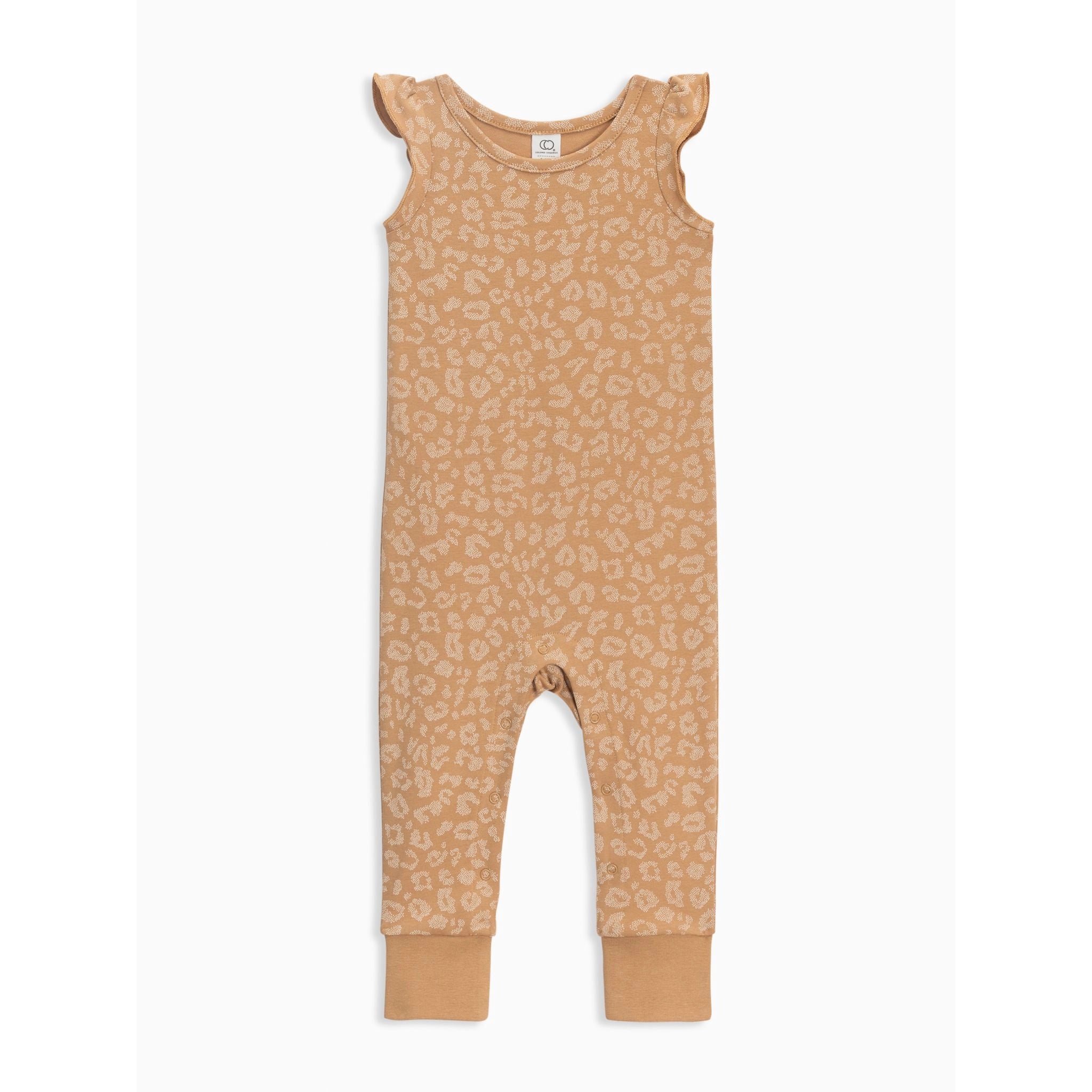 Flora Flutter Sleeve Romper - Leopard / Tan
