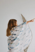 Baby Hooded Cover Up  Cotton Organic Muslin - Whale