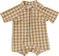 Gingham Zipper One-Piece Swim Rashguard