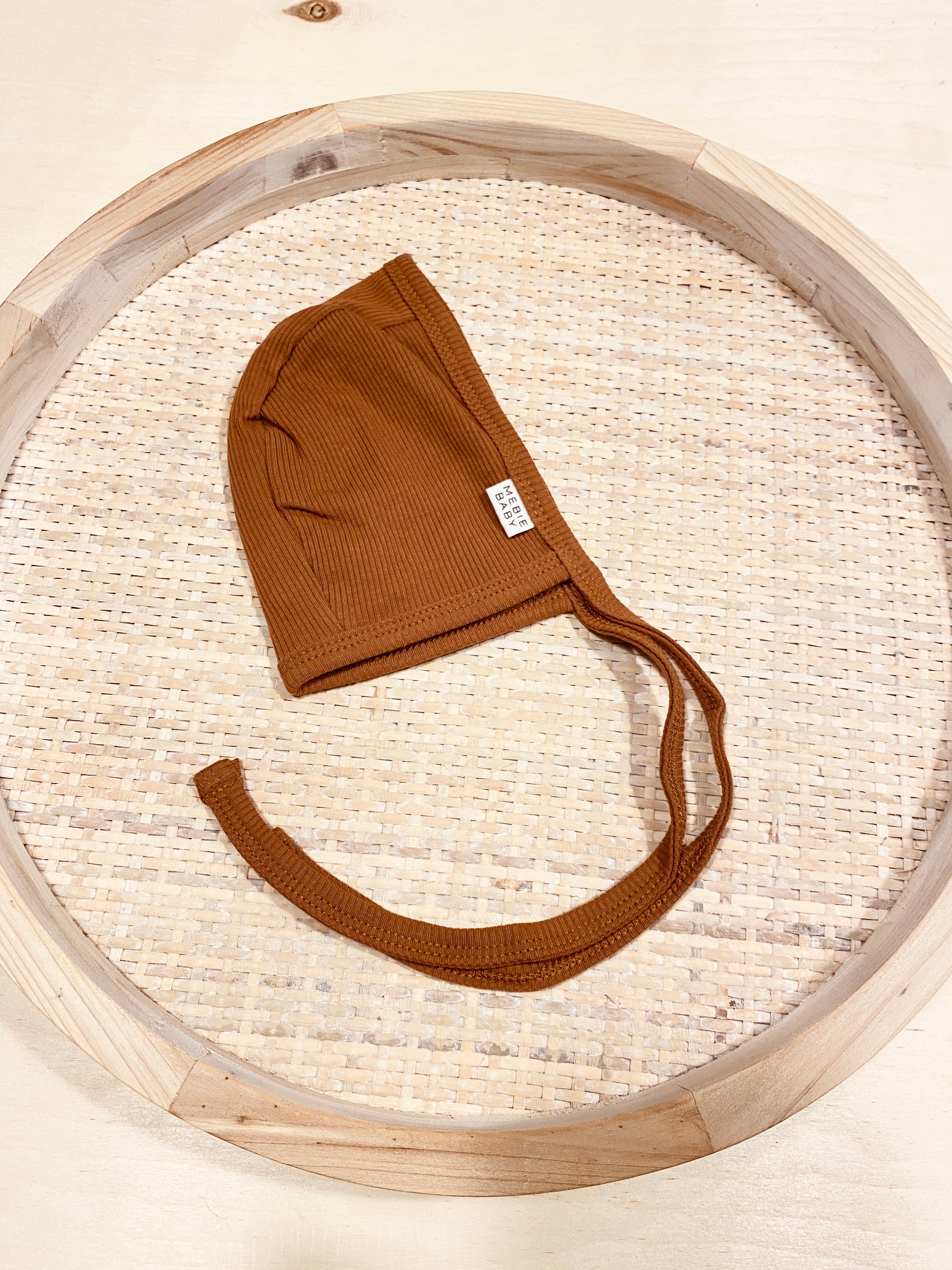 Organic Cotton Ribbed Bonnet -Rust