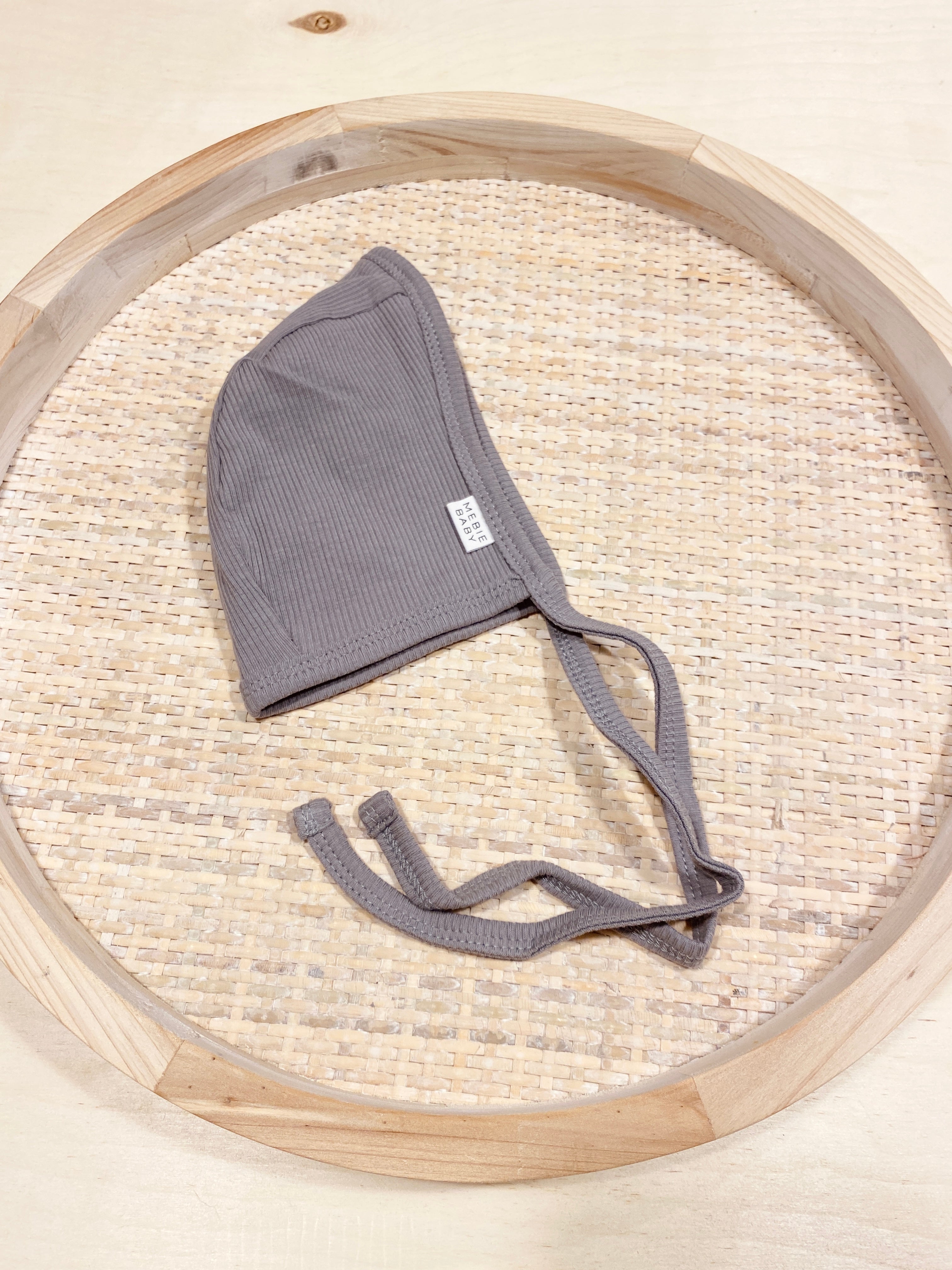 Organic Cotton Ribbed Bonnet -Grey