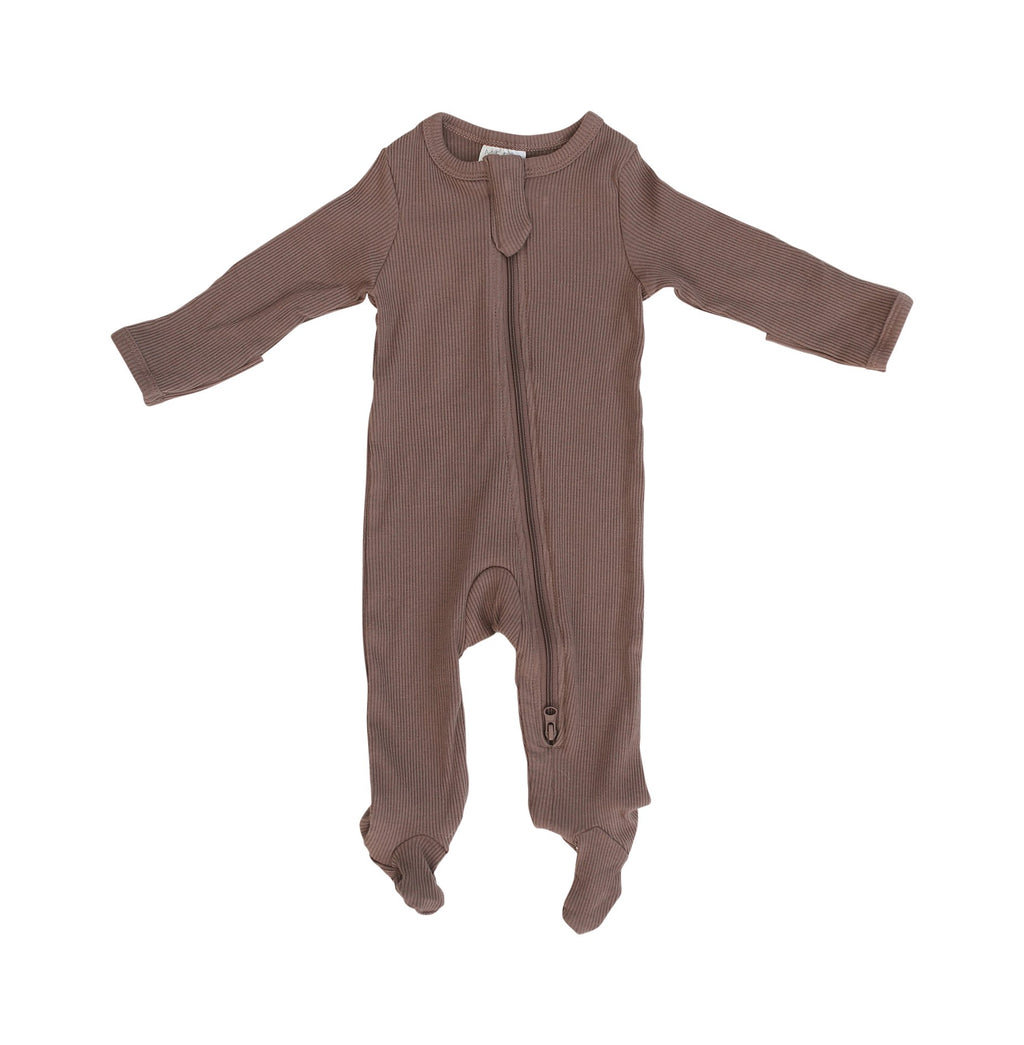 Organic Cotton Ribbed Footed Zipper One-piece -Plum