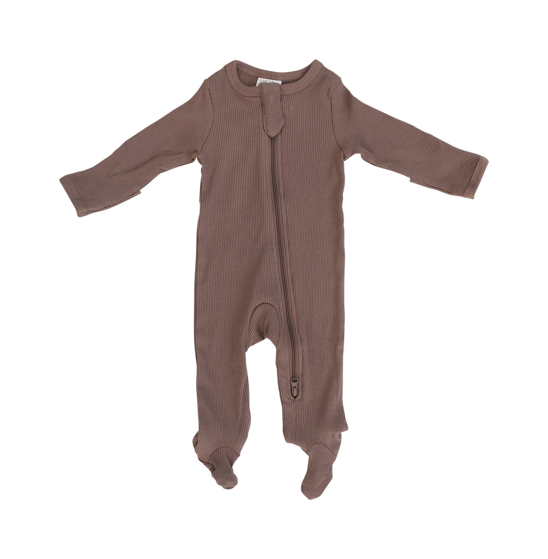 Organic Cotton Ribbed Footed Zipper One-piece -Plum