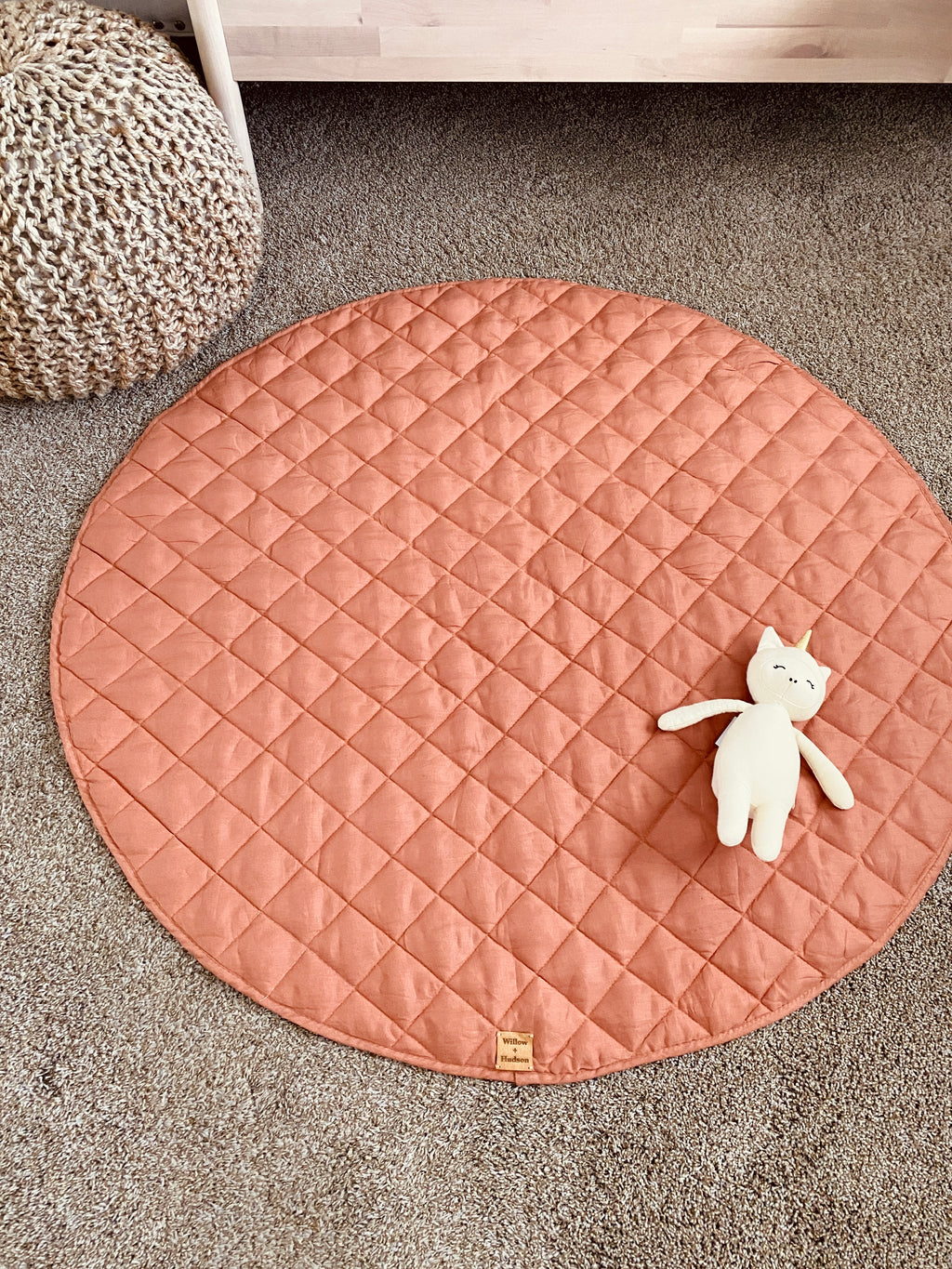 Quilted Linen Baby Play Mat - Terracotta