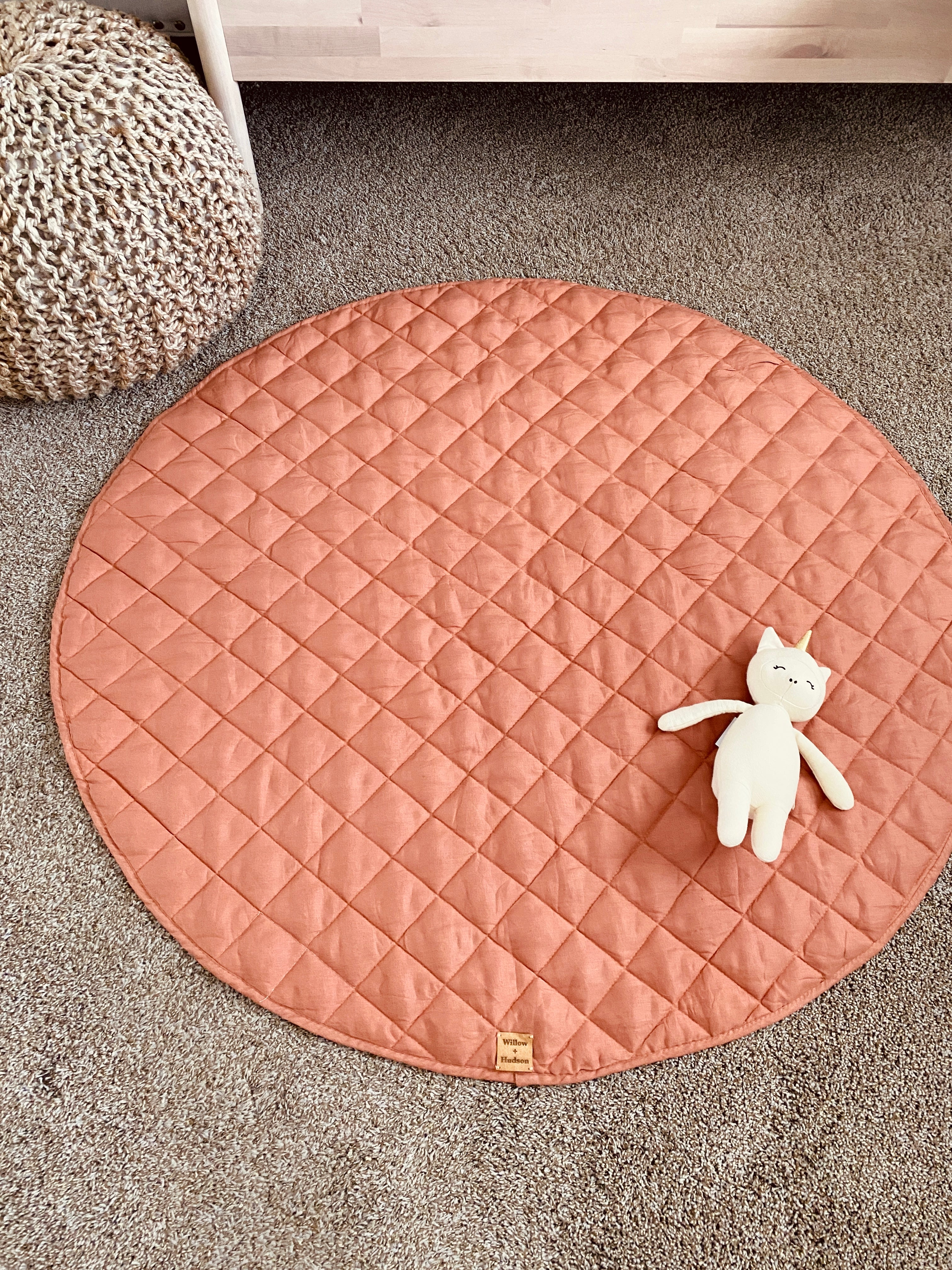 Quilted Linen Baby Play Mat - Terracotta