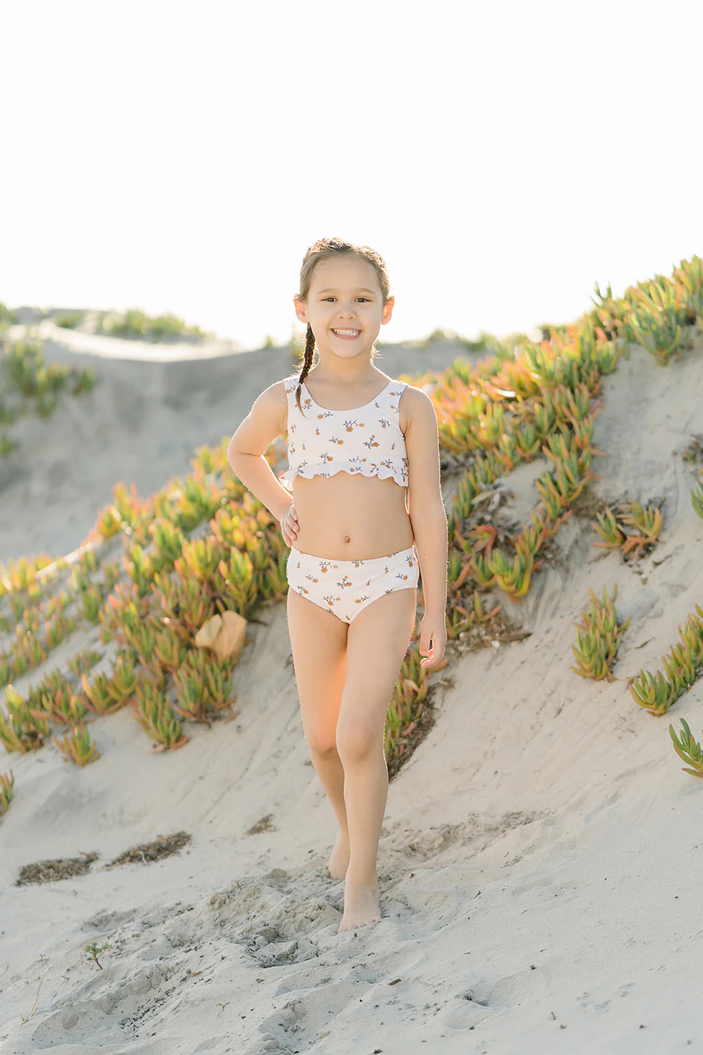 Cream Floral Bikini Set with Ruffle Top
