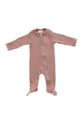 Organic Cotton Ribbed Footed Zipper One-piece -Dusty Rose