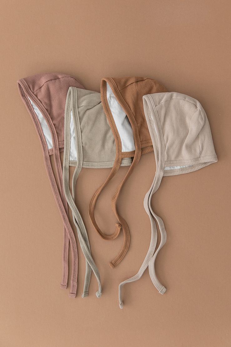 Organic Cotton Ribbed Bonnet -Dusty Rose