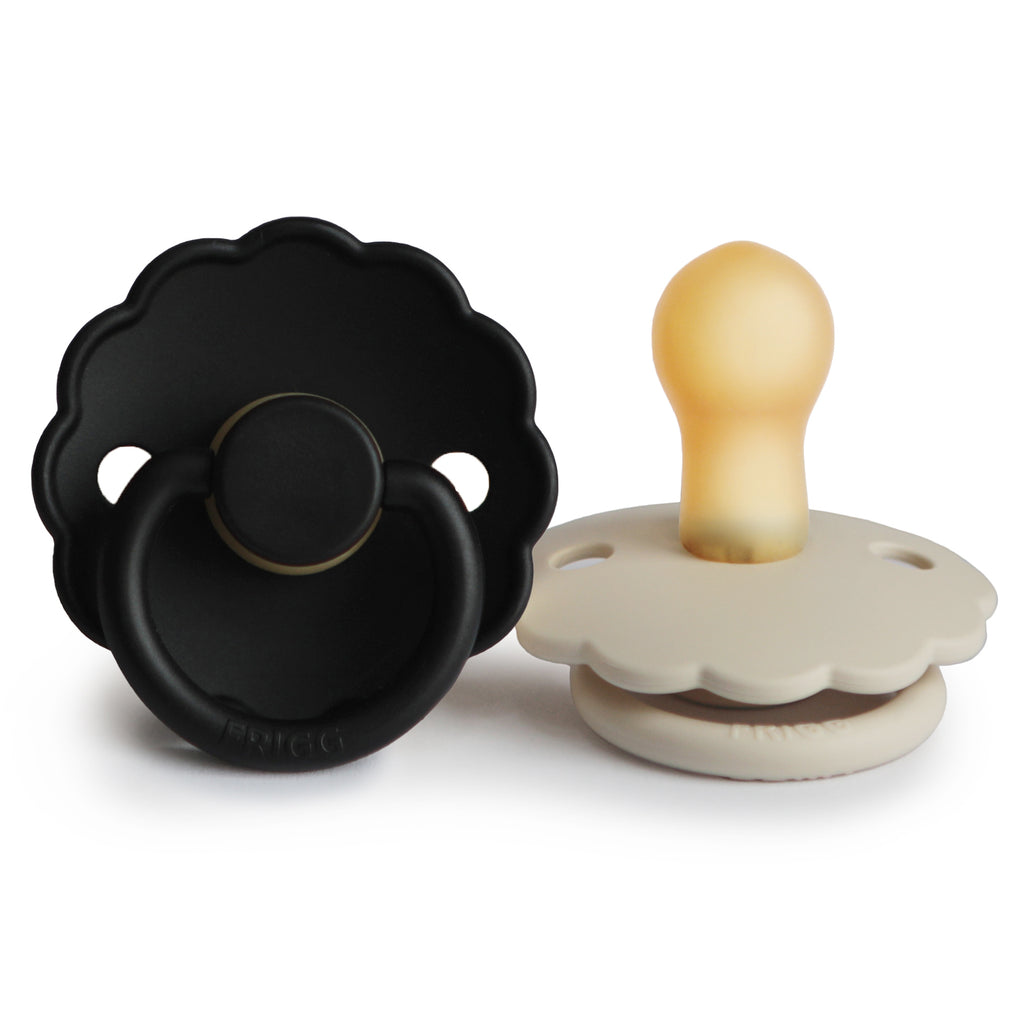FRIGG DAISY NATURAL RUBBER BABY PACIFIER (JET BLACK/CREAM) 2-PACK