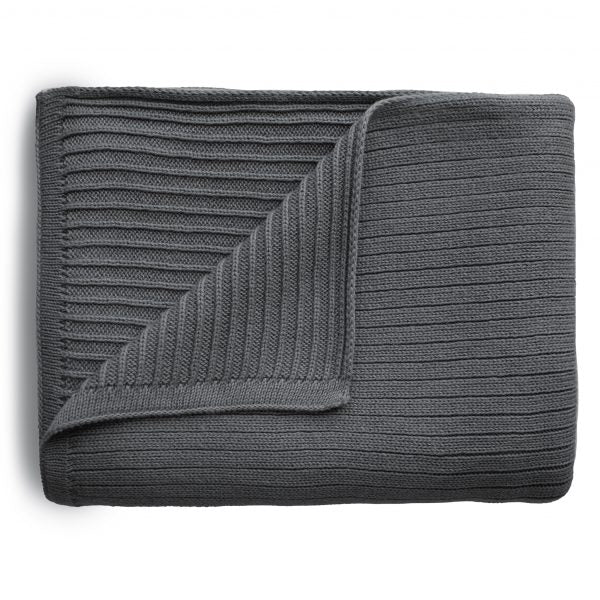 KNITTED RIBBED BABY BLANKET - DARK GRAY MELANGE