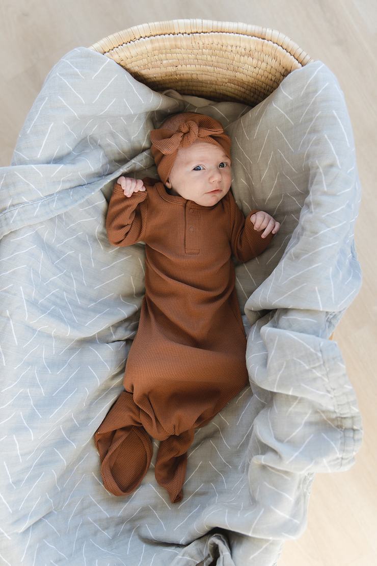 Organic Cotton Ribbed Knot Gown Rust