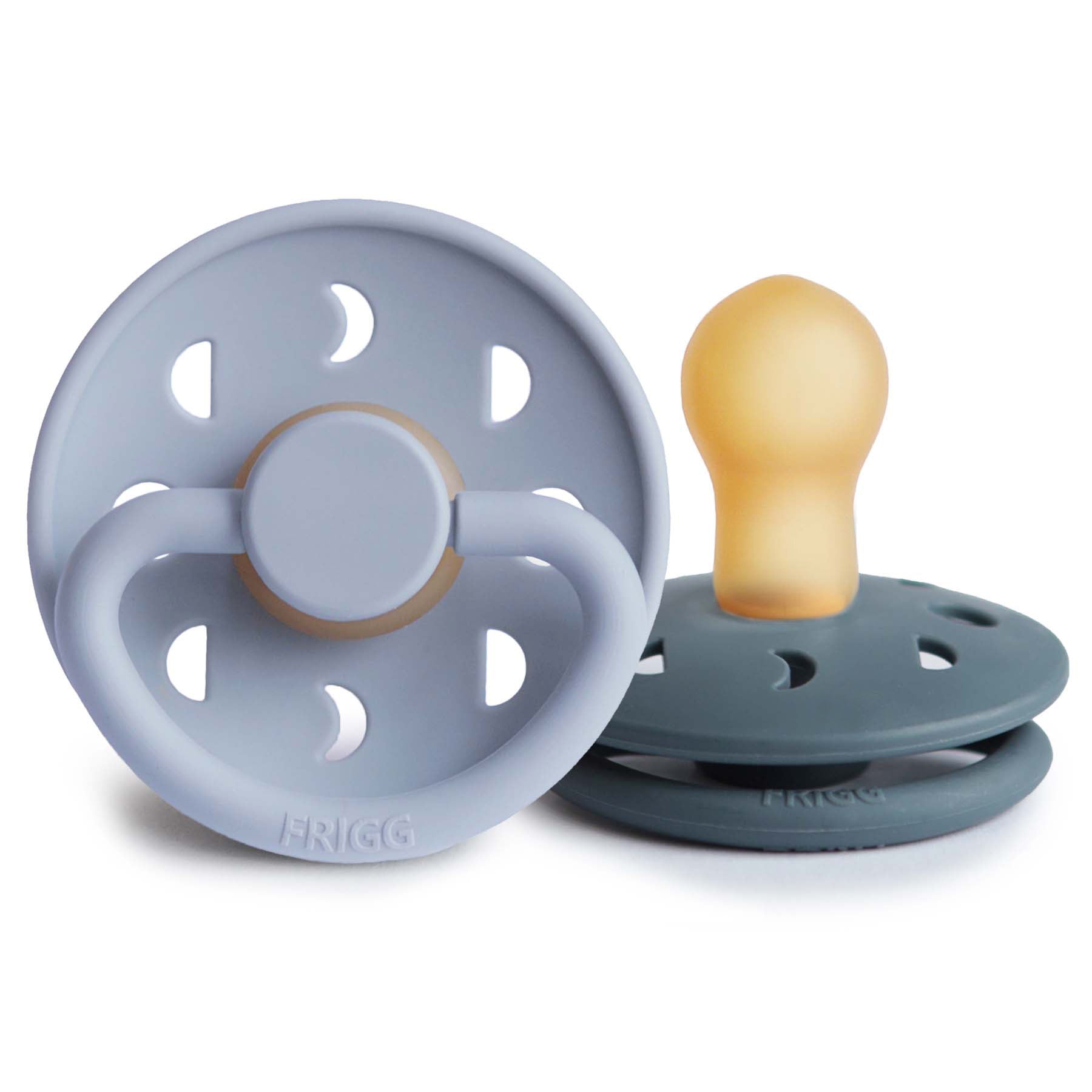 FRIGG MOON NATURAL RUBBER BABY PACIFIER (POWDER BLUE / SLATE) 2 PACK