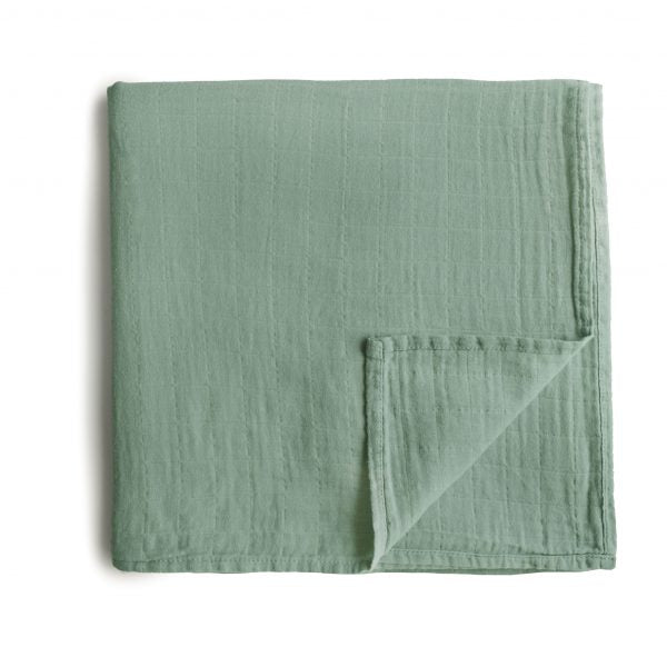 MUSLIN SWADDLE BLANKET ORGANIC COTTON - ROMAN GREEN