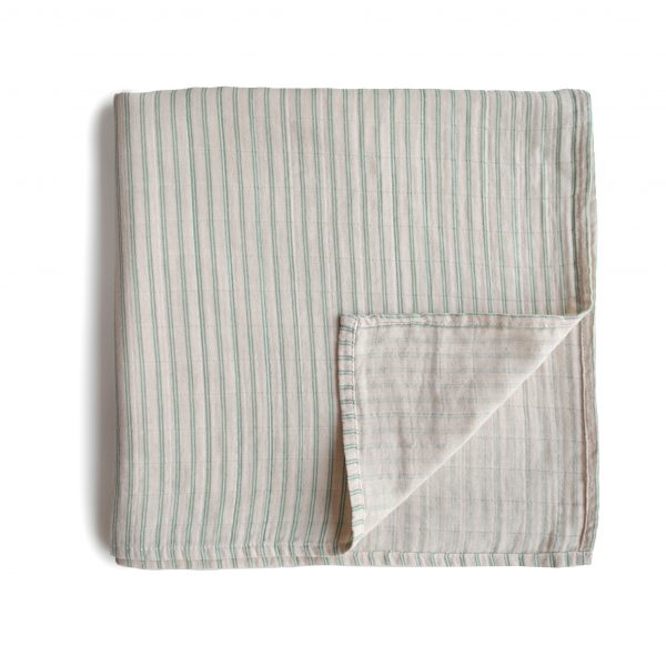 MUSLIN SWADDLE BLANKET ORGANIC COTTON - SAGE STRIPE