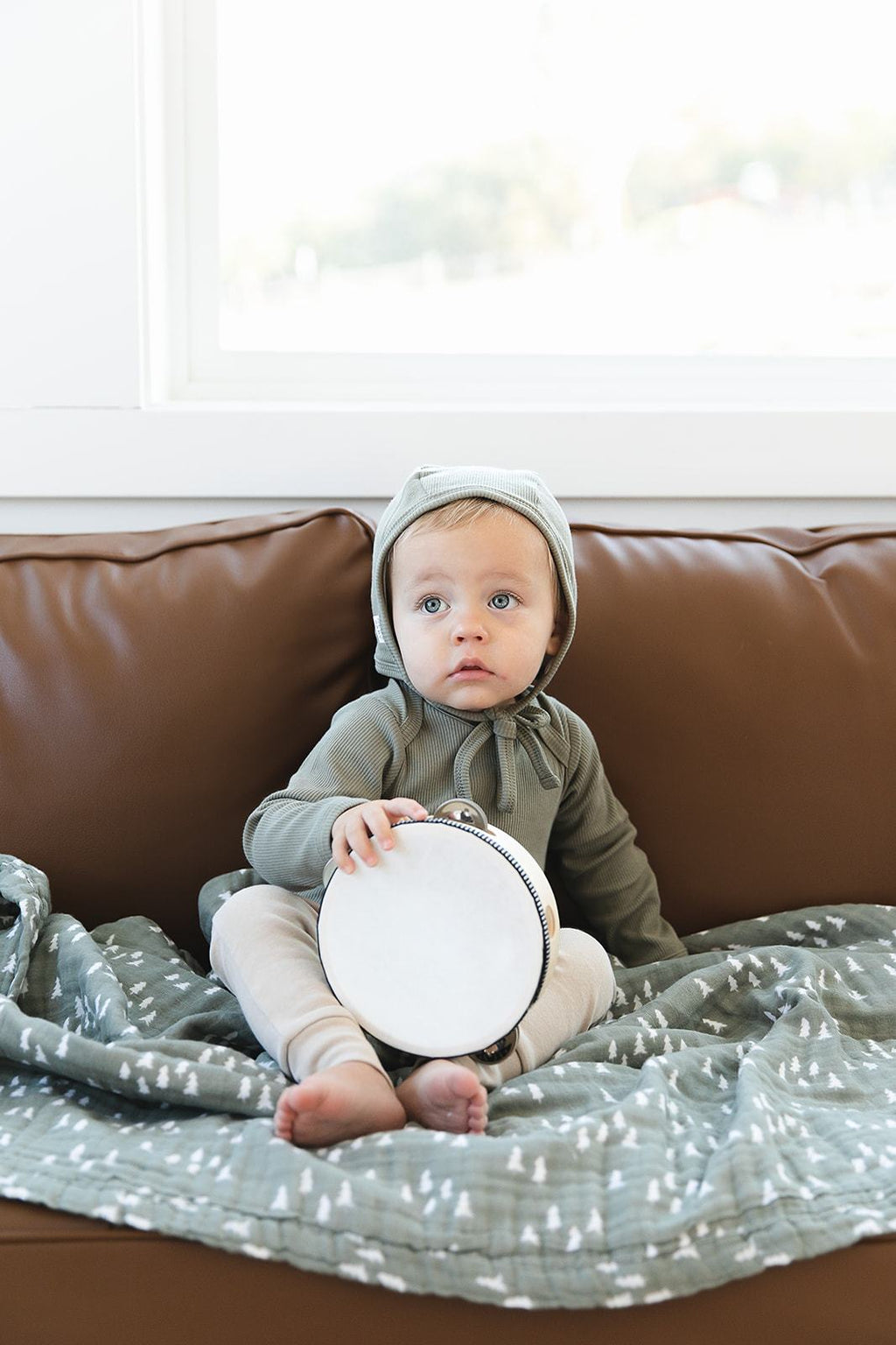 Organic Cotton Ribbed Bonnet -Green