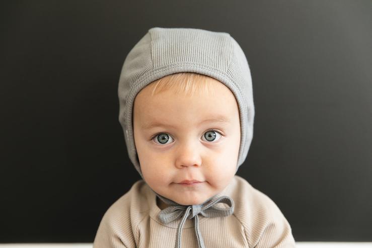 Organic Cotton Ribbed Bonnet -Grey